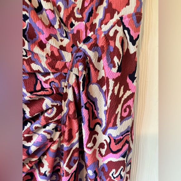 ba&sh Pleated Midi Multicolour Printed Textured Crepe Crinkle Short Sleeve Dress - Picture 5 of 17